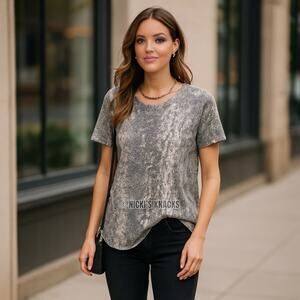 Z Supply Lipa Snake Print T-Shirt White Gray Scoop Neck Stretch Tee Shirt Size L